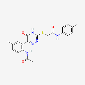 molecular formula C21H21N5O3S B11274714 2-{[6-(2-Acetamido-5-methylphenyl)-5-oxo-4,5-dihydro-1,2,4-triazin-3-YL]sulfanyl}-N-(4-methylphenyl)acetamide 