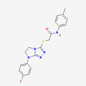 molecular formula C19H18FN5OS B11274727 2-((7-(4-fluorophenyl)-6,7-dihydro-5H-imidazo[2,1-c][1,2,4]triazol-3-yl)thio)-N-(p-tolyl)acetamide 