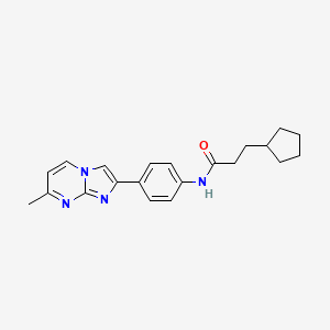 molecular formula C21H24N4O B11274745 3-Cyclopentyl-N-(4-{7-methylimidazo[1,2-A]pyrimidin-2-YL}phenyl)propanamide 