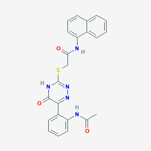 molecular formula C23H19N5O3S B11274779 2-{[6-(2-Acetamidophenyl)-5-oxo-4,5-dihydro-1,2,4-triazin-3-YL]sulfanyl}-N-(naphthalen-1-YL)acetamide 