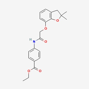 molecular formula C21H23NO5 B11274783 Ethyl 4-(2-((2,2-dimethyl-2,3-dihydrobenzofuran-7-yl)oxy)acetamido)benzoate 