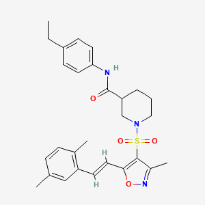 molecular formula C28H33N3O4S B11274885 1-({5-[(1E)-2-(2,5-Dimethylphenyl)ethenyl]-3-methyl-1,2-oxazol-4-YL}sulfonyl)-N-(4-ethylphenyl)piperidine-3-carboxamide 