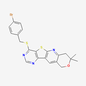 molecular formula C21H18BrN3OS2 B11274889 15-[(4-bromophenyl)methylsulfanyl]-5,5-dimethyl-6-oxa-17-thia-2,12,14-triazatetracyclo[8.7.0.03,8.011,16]heptadeca-1,3(8),9,11,13,15-hexaene 