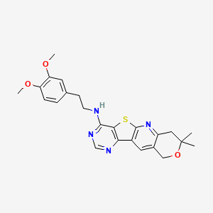 molecular formula C24H26N4O3S B11274911 N-[2-(3,4-dimethoxyphenyl)ethyl]-5,5-dimethyl-6-oxa-17-thia-2,12,14-triazatetracyclo[8.7.0.03,8.011,16]heptadeca-1,3(8),9,11,13,15-hexaen-15-amine 