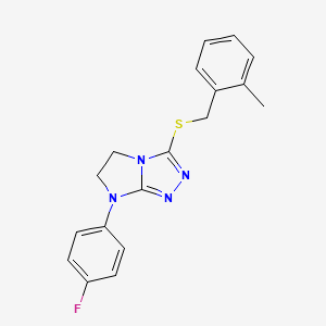 molecular formula C18H17FN4S B11274968 7-(4-fluorophenyl)-3-((2-methylbenzyl)thio)-6,7-dihydro-5H-imidazo[2,1-c][1,2,4]triazole 