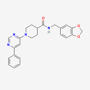 molecular formula C24H24N4O3 B11274993 N-(benzo[d][1,3]dioxol-5-ylmethyl)-1-(6-phenylpyrimidin-4-yl)piperidine-4-carboxamide 