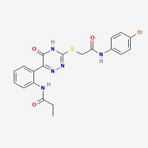 molecular formula C20H18BrN5O3S B11275028 N-{2-[3-({[(4-Bromophenyl)carbamoyl]methyl}sulfanyl)-5-oxo-4,5-dihydro-1,2,4-triazin-6-YL]phenyl}propanamide 