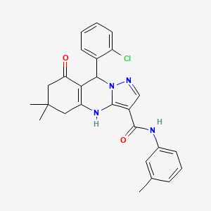 molecular formula C26H25ClN4O2 B11275045 9-(2-chlorophenyl)-6,6-dimethyl-N-(3-methylphenyl)-8-oxo-4,5,6,7,8,9-hexahydropyrazolo[5,1-b]quinazoline-3-carboxamide 