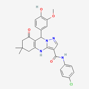 N-(4-chlorophenyl)-9-(4-hydroxy-3-methoxyphenyl)-6,6-dimethyl-8-oxo-4,5,6,7,8,9-hexahydropyrazolo[5,1-b]quinazoline-3-carboxamide