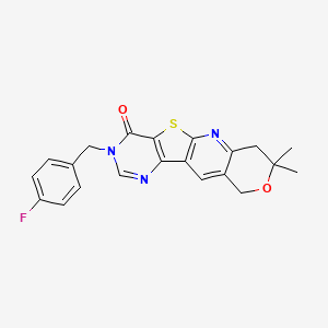 molecular formula C21H18FN3O2S B11275075 14-[(4-fluorophenyl)methyl]-5,5-dimethyl-6-oxa-17-thia-2,12,14-triazatetracyclo[8.7.0.03,8.011,16]heptadeca-1,3(8),9,11(16),12-pentaen-15-one 