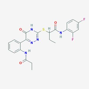 molecular formula C22H21F2N5O3S B11275090 N-(2,4-Difluorophenyl)-2-{[5-oxo-6-(2-propanamidophenyl)-4,5-dihydro-1,2,4-triazin-3-YL]sulfanyl}butanamide 