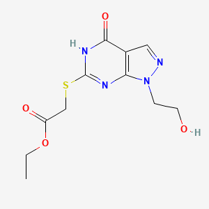 ethyl 2-((1-(2-hydroxyethyl)-4-oxo-4,5-dihydro-1H-pyrazolo[3,4-d]pyrimidin-6-yl)thio)acetate