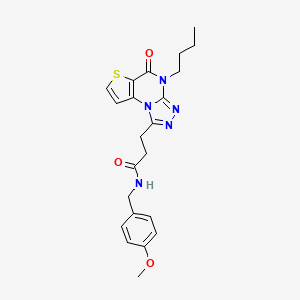 molecular formula C22H25N5O3S B11275251 3-{8-butyl-7-oxo-5-thia-1,8,10,11-tetraazatricyclo[7.3.0.0^{2,6}]dodeca-2(6),3,9,11-tetraen-12-yl}-N-[(4-methoxyphenyl)methyl]propanamide 