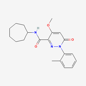 molecular formula C20H25N3O3 B11275293 N-cycloheptyl-4-methoxy-6-oxo-1-(o-tolyl)-1,6-dihydropyridazine-3-carboxamide 