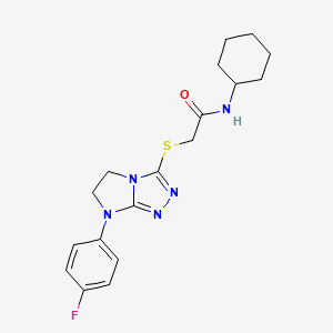 molecular formula C18H22FN5OS B11275464 N-Cyclohexyl-2-{[7-(4-fluorophenyl)-5H,6H,7H-imidazo[2,1-C][1,2,4]triazol-3-YL]sulfanyl}acetamide 