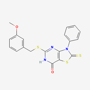 molecular formula C19H15N3O2S3 B11275499 5-((3-methoxybenzyl)thio)-3-phenyl-2-thioxo-2,3-dihydrothiazolo[4,5-d]pyrimidin-7(6H)-one 