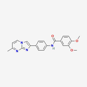 molecular formula C22H20N4O3 B11275506 3,4-Dimethoxy-N-(4-{7-methylimidazo[1,2-A]pyrimidin-2-YL}phenyl)benzamide 