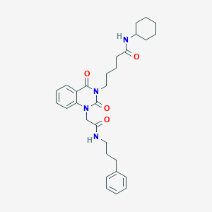 molecular formula C30H38N4O4 B11275524 N-cyclohexyl-5-(2,4-dioxo-1-(2-oxo-2-((3-phenylpropyl)amino)ethyl)-1,2-dihydroquinazolin-3(4H)-yl)pentanamide 