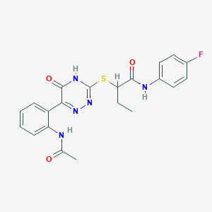 2-{[6-(2-Acetamidophenyl)-5-oxo-4,5-dihydro-1,2,4-triazin-3-YL]sulfanyl}-N-(4-fluorophenyl)butanamide