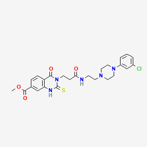 molecular formula C25H28ClN5O4S B11275550 Methyl 3-(3-((2-(4-(3-chlorophenyl)piperazin-1-yl)ethyl)amino)-3-oxopropyl)-4-oxo-2-thioxo-1,2,3,4-tetrahydroquinazoline-7-carboxylate 