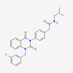 molecular formula C27H26FN3O3 B11275601 2-(4-(1-(3-fluorobenzyl)-2,4-dioxo-1,2-dihydroquinazolin-3(4H)-yl)phenyl)-N-isobutylacetamide 