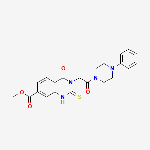 molecular formula C22H22N4O4S B11275629 Methyl 4-oxo-3-(2-oxo-2-(4-phenylpiperazin-1-yl)ethyl)-2-thioxo-1,2,3,4-tetrahydroquinazoline-7-carboxylate 