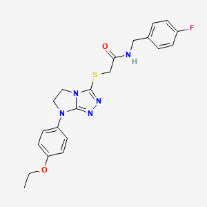 molecular formula C21H22FN5O2S B11275649 2-{[7-(4-Ethoxyphenyl)-5H,6H,7H-imidazo[2,1-C][1,2,4]triazol-3-YL]sulfanyl}-N-[(4-fluorophenyl)methyl]acetamide 