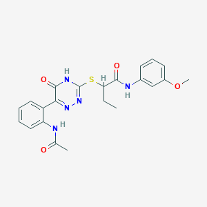 molecular formula C22H23N5O4S B11275747 2-{[6-(2-Acetamidophenyl)-5-oxo-4,5-dihydro-1,2,4-triazin-3-YL]sulfanyl}-N-(3-methoxyphenyl)butanamide 