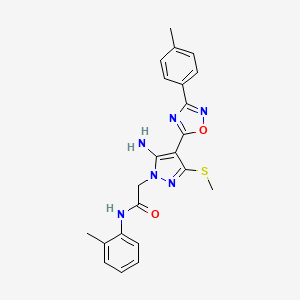 molecular formula C22H22N6O2S B11275775 2-{5-amino-4-[3-(4-methylphenyl)-1,2,4-oxadiazol-5-yl]-3-(methylsulfanyl)-1H-pyrazol-1-yl}-N-(2-methylphenyl)acetamide 