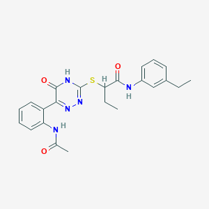 molecular formula C23H25N5O3S B11275826 2-{[6-(2-Acetamidophenyl)-5-oxo-4,5-dihydro-1,2,4-triazin-3-YL]sulfanyl}-N-(3-ethylphenyl)butanamide 