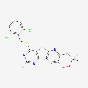 15-[(2,6-dichlorophenyl)methylsulfanyl]-5,5,13-trimethyl-6-oxa-17-thia-2,12,14-triazatetracyclo[8.7.0.03,8.011,16]heptadeca-1,3(8),9,11,13,15-hexaene