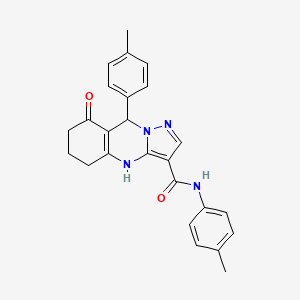 molecular formula C25H24N4O2 B11275908 N,9-bis(4-methylphenyl)-8-oxo-4,5,6,7,8,9-hexahydropyrazolo[5,1-b]quinazoline-3-carboxamide 