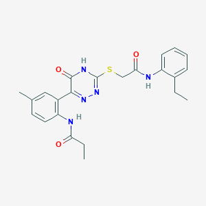 molecular formula C23H25N5O3S B11275932 N-{2-[3-({[(2-Ethylphenyl)carbamoyl]methyl}sulfanyl)-5-oxo-4,5-dihydro-1,2,4-triazin-6-YL]-4-methylphenyl}propanamide 