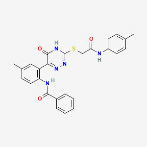 molecular formula C26H23N5O3S B11275941 N-{4-Methyl-2-[3-({[(4-methylphenyl)carbamoyl]methyl}sulfanyl)-5-oxo-4,5-dihydro-1,2,4-triazin-6-YL]phenyl}benzamide 