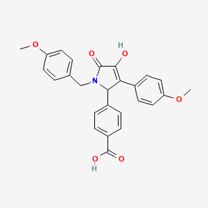 molecular formula C26H23NO6 B11276002 4-[4-hydroxy-1-(4-methoxybenzyl)-3-(4-methoxyphenyl)-5-oxo-2,5-dihydro-1H-pyrrol-2-yl]benzoic acid 