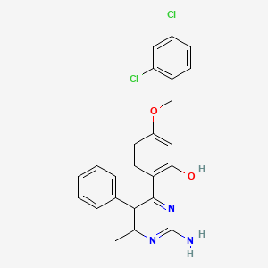 molecular formula C24H19Cl2N3O2 B11276005 2-(2-Amino-6-methyl-5-phenylpyrimidin-4-YL)-5-[(2,4-dichlorophenyl)methoxy]phenol 