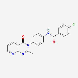 molecular formula C21H15ClN4O2 B11276116 4-chloro-N-(4-(2-methyl-4-oxopyrido[2,3-d]pyrimidin-3(4H)-yl)phenyl)benzamide 