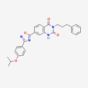 molecular formula C28H26N4O4 B11276209 7-(3-(4-isopropoxyphenyl)-1,2,4-oxadiazol-5-yl)-3-(3-phenylpropyl)quinazoline-2,4(1H,3H)-dione 