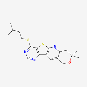 molecular formula C19H23N3OS2 B11276336 5,5-dimethyl-15-(3-methylbutylsulfanyl)-6-oxa-17-thia-2,12,14-triazatetracyclo[8.7.0.03,8.011,16]heptadeca-1,3(8),9,11,13,15-hexaene 