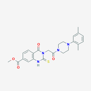 molecular formula C24H26N4O4S B11276341 Methyl 3-(2-(4-(2,5-dimethylphenyl)piperazin-1-yl)-2-oxoethyl)-4-oxo-2-thioxo-1,2,3,4-tetrahydroquinazoline-7-carboxylate 