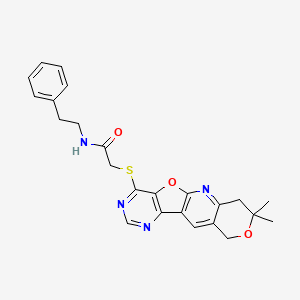 2-[(5,5-dimethyl-6,17-dioxa-2,12,14-triazatetracyclo[8.7.0.03,8.011,16]heptadeca-1(10),2,8,11(16),12,14-hexaen-15-yl)sulfanyl]-N-(2-phenylethyl)acetamide