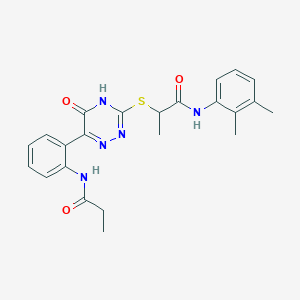 molecular formula C23H25N5O3S B11276406 N-(2,3-Dimethylphenyl)-2-{[5-oxo-6-(2-propanamidophenyl)-4,5-dihydro-1,2,4-triazin-3-YL]sulfanyl}propanamide 