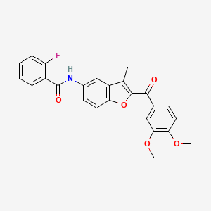 molecular formula C25H20FNO5 B11276552 N-[2-(3,4-dimethoxybenzoyl)-3-methyl-1-benzofuran-5-yl]-2-fluorobenzamide 