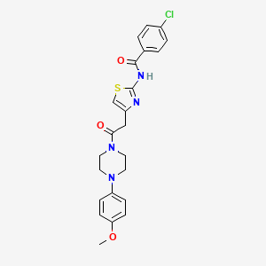 molecular formula C23H23ClN4O3S B11276572 4-chloro-N-(4-(2-(4-(4-methoxyphenyl)piperazin-1-yl)-2-oxoethyl)thiazol-2-yl)benzamide 