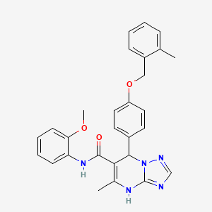 molecular formula C28H27N5O3 B11276599 N-(2-methoxyphenyl)-5-methyl-7-{4-[(2-methylbenzyl)oxy]phenyl}-4,7-dihydro[1,2,4]triazolo[1,5-a]pyrimidine-6-carboxamide 