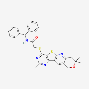 N-Benzhydryl-2-(3,8,8-trimethyl-8,9-dihydro-6H-7-oxa-11-thia-2,4,10-triaza-benzo[b]fluoren-1-ylsulfanyl)-acetamide