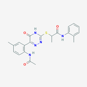 molecular formula C22H23N5O3S B11276716 2-{[6-(2-Acetamido-5-methylphenyl)-5-oxo-4,5-dihydro-1,2,4-triazin-3-YL]sulfanyl}-N-(2-methylphenyl)propanamide 