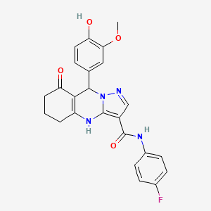 molecular formula C24H21FN4O4 B11276801 N-(4-fluorophenyl)-9-(4-hydroxy-3-methoxyphenyl)-8-oxo-4,5,6,7,8,9-hexahydropyrazolo[5,1-b]quinazoline-3-carboxamide 