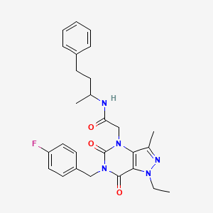 molecular formula C27H30FN5O3 B11276829 2-(1-ethyl-6-(4-fluorobenzyl)-3-methyl-5,7-dioxo-6,7-dihydro-1H-pyrazolo[4,3-d]pyrimidin-4(5H)-yl)-N-(4-phenylbutan-2-yl)acetamide 