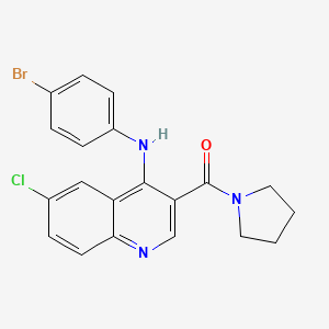 molecular formula C20H17BrClN3O B11276850 N-(4-Bromophenyl)-6-chloro-3-(pyrrolidine-1-carbonyl)quinolin-4-amine 